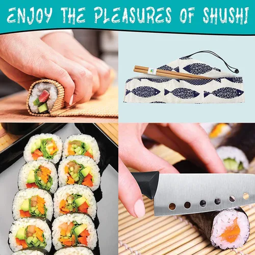 Miniatura 6 de SmileTools Kit de Fabricación de Sushi para Principiantes - Juego de 22 Piezas para Hacer Sushi con Esterilla de Bambú, Bazooka de Sushi, Cuchillo