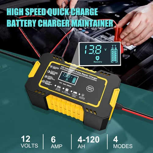Miniatura 3 de Cargador de batería de coche de 12 V 6 A, cargador inteligente de batería para mantenimiento de batería de 12 voltios automotriz con compensación
