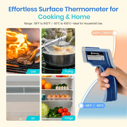 Miniatura 2 de Etekcity Termómetro infrarrojo mejorado 774, pistola de temperatura térmica para cocinar, herramienta láser de superficie IR para pizza, plancha