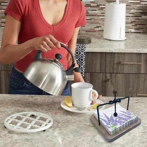 Miniatura 2 de Servilletero de madera rústica para mesa, decoración de mesa de cocina de granja, servilletero plano con brazo y asa con peso para el hogar, cocina