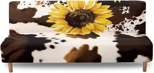 Miniatura 2 de Fundas para sofá cama con estampado de vaca marrón girasol con bandas elásticas para el hogar, sala de estar, fácil de instalar, antideslizante