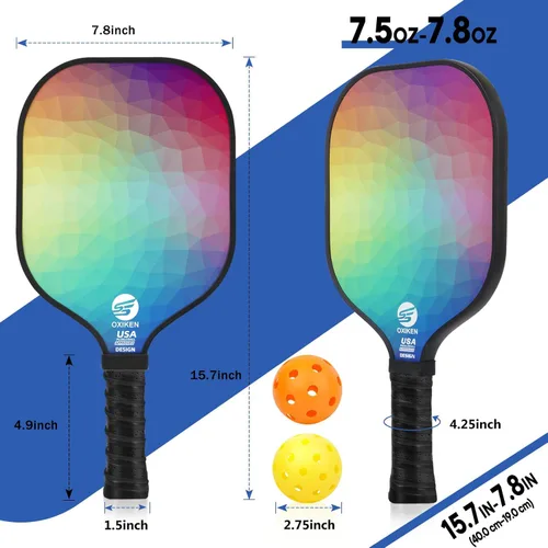 Miniatura 4 de Juego de 2 palas de pickleball aprobadas por USAPA de fibra de carbono (CHS) núcleo de panal de polipropileno, agarre antideslizante que absorbe