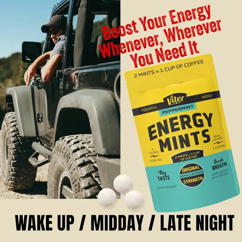 Miniatura 3 de Viter Energy Mentas con cafeína, 40 mg de cafeína, vitaminas B, sin azúcar. (menta, 8 onzas, bolsa a granel)