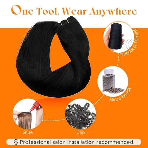 Miniatura 5 de Sunny Hair Extensiones de Cabello para Coser de Cabello Humano Real Negro Extensiones de Cabello en Trama para Mujeres Cabello Real Extensiones