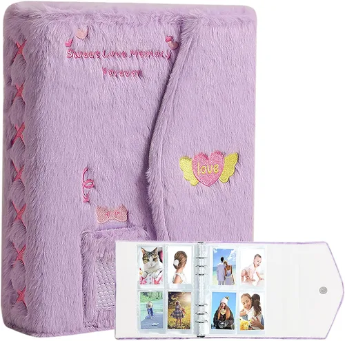 Miniatura 8 de Carpeta A5 Kpop - Álbum de fotos de felpa con 20 fundas interiores de 3 pulgadas para álbum de fotos en hojas sueltas, rellenable, 6 anillos, Negro