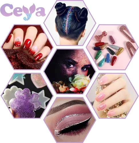 Miniatura 5 de Ceya 110g/ 3.8oz Polvo de Purpurina Holográfica Ultra Fina Láser Verde 1/128” 0.008” 0.2mm para Slime, Resina Epoxy, Manualidades, Vaso, Joyería