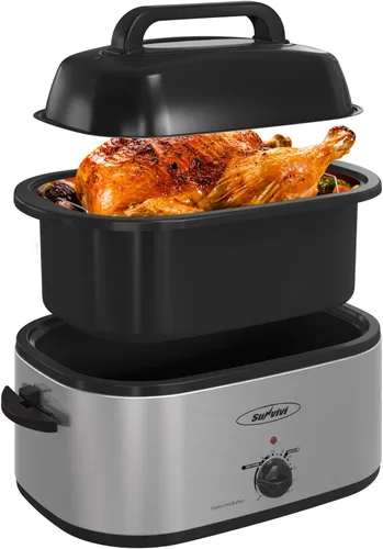 Miniatura 9 de Horno tostador Royalcraft con tapa autobásica, asador eléctrico de 18 cuartos con bandeja y parrilla extraíbles, horno tostador de pavo con función