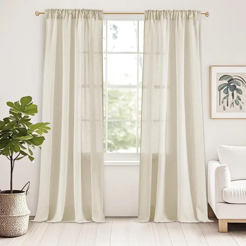 Miniatura 8 de StangH Juego de 2 paneles de cortinas traslúcidas de lino de 84 pulgadas de largo, cortinas de lino natural semitraslúcidas, suaves, transpirables