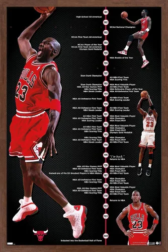 Miniatura 10 de Trends International Michael Jordan - Póster de pared de línea de tiempo, 14.725 x 22.375 pulgadas, versión enmarcada de madera de granero
