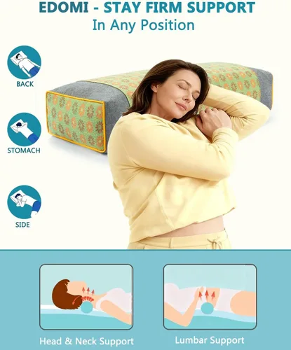 Miniatura 2 de Almohadas rectangulares para el cuello de trigo sarraceno, almohadas planas de apoyo cervical de 19.6 x 9.8 pulgadas para dormir, relleno de casco