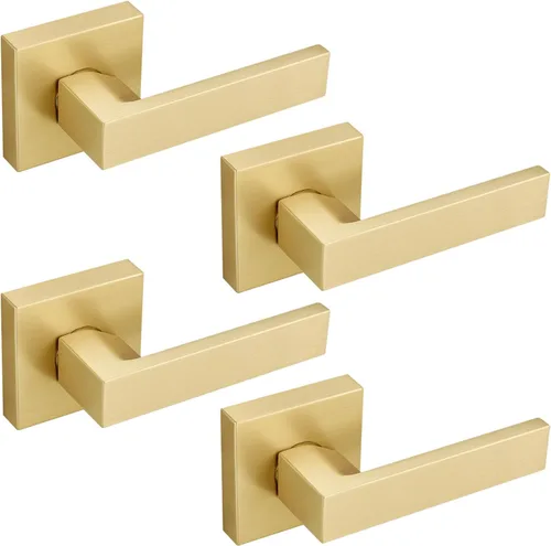 Miniatura 42 de EHOMEWARE 8 paquetes de manijas de puerta interior sin llave en acabado de latón satinado, manija de puerta de armario, palanca de puerta de paso