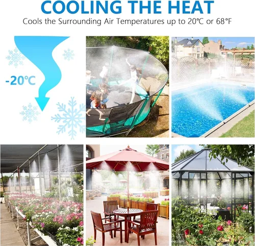 Miniatura 3 de Sistema de enfriamiento de nebulización de agua para exteriores, 50 pies, 49.2 ft, rociadores automáticos para patio exterior, con kit de manguera