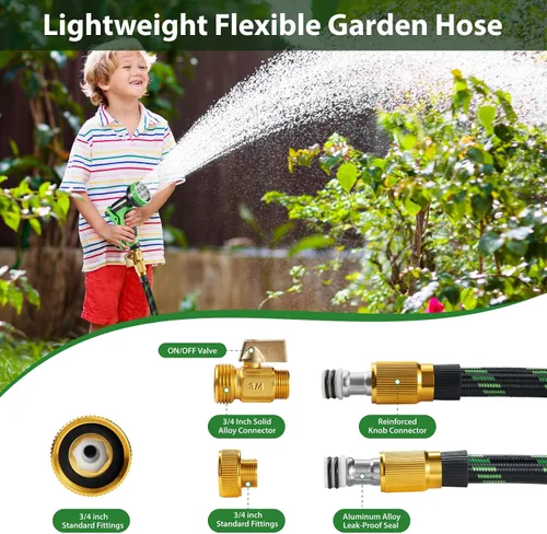 Miniatura 3 de Manguera de jardín flexible y ligera de 100 pies, manguera de agua no expandible con boquilla rociadora de 10 funciones para patio, exteriores