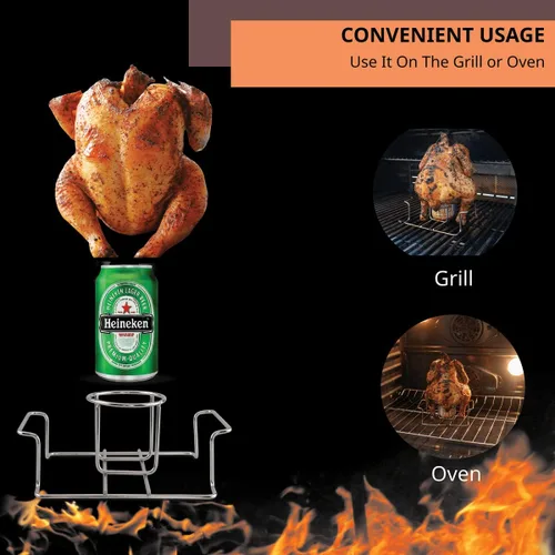Miniatura 4 de Soporte para Latas de Cerveza para Pollo para Parrilla y Ahumador, Soporte para Pollo de Cerveza de Acero Inoxidable de Grado Premium con Manija