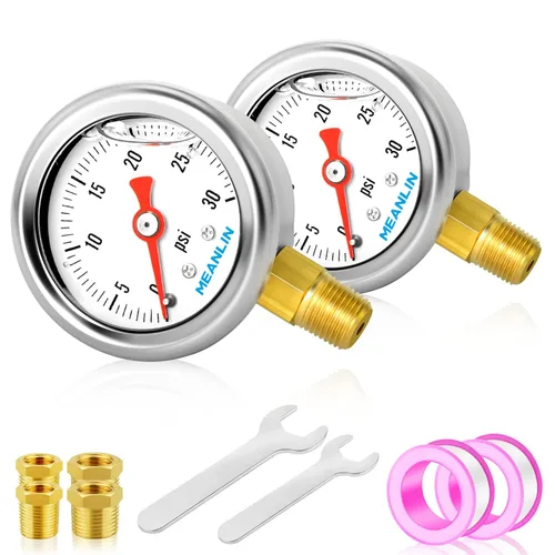 Miniatura 19 de MEANLIN MEASURE 2 unidades de acero inoxidable 015Psi relleno de líquido, medidor de presión relleno de glicerina de 1.5 pulgadas, aire de aceite