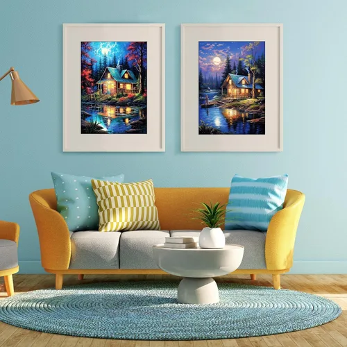 Miniatura 6 de YOYA Paquete de 2 Kits de Pintura de Diamantes de Cabaña de Troncos para Adultos, Kits de Arte de Diamantes 5D de Cabaña del Lago para Adultos, Kit