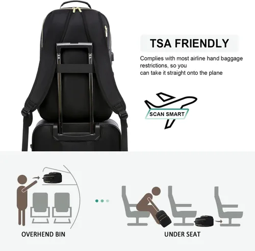 Miniatura 6 de LOVEVOOK Mochila de Viaje para Laptop Bolso para Mujeres Trabajo Negocios Bolsas de Computadora, Un negro, Mochilas de viaje