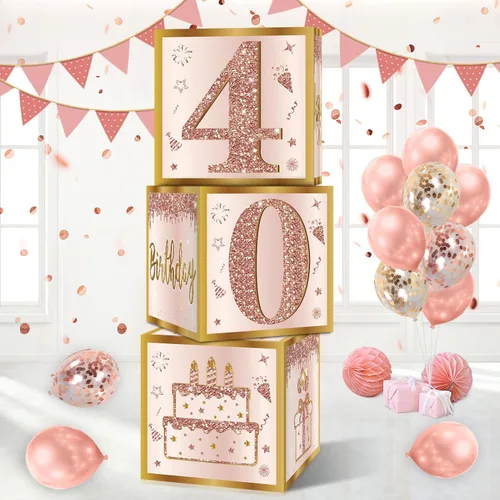 Miniatura 11 de Guiruiy 3 piezas de cajas de decoración para el 30 cumpleaños de mujeres, cajas de globos de cumpleaños de 30 años en rosa y oro rosa, decoración