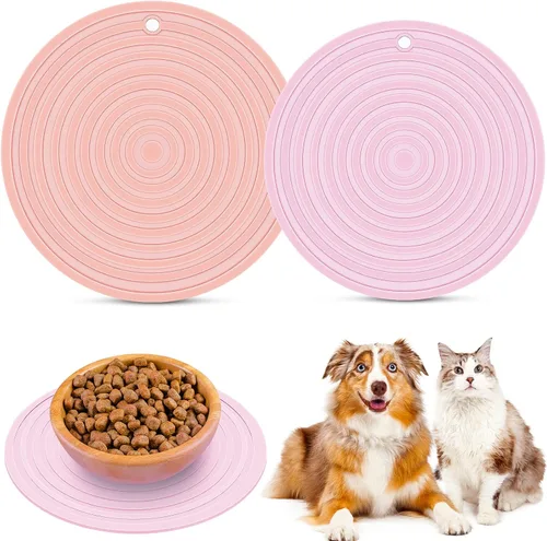 Tapete de silicona de 2 piezas de comida para mascotas para perros y gatos, mantel individual para evitar el desbordamiento de alimentos y agua,