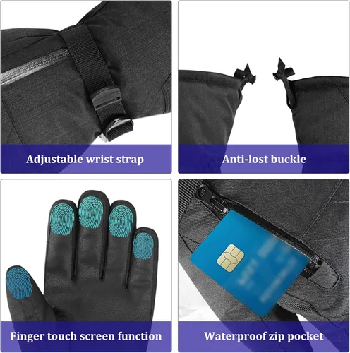 Miniatura 2 de Guantes de esquí para niños, guantes de nieve impermeables, guantes de snowboard para pantalla táctil, guantes de invierno con bolsillo para niños