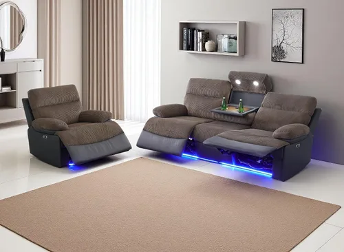 Miniatura 51 de Juego de sofá reclinable eléctrico, seccional de cuero transpirable beige, juego de muebles de sala de estar, 2 piezas, sofá reclinable eléctrico