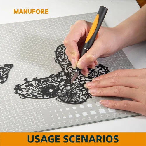 Miniatura 5 de MANUFORE Juego de alfombrillas de corte gris A3, A4, A5 con escala de centímetro y pulgadas, tabla de cortar autocurable con 5 capas de grosor