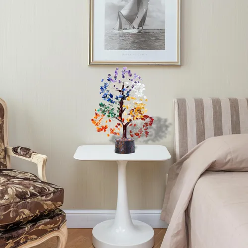 Miniatura 8 de ZENFULSTONE Árbol de la vida de 7 chakras, decoración espiritual para el hogar y la oficina Bonsái de cristal hecho a mano para energía positiva