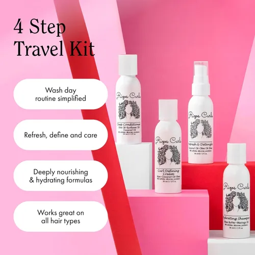 Miniatura 5 de Rizos Curls Kit de viaje de 4 pasos para cabello rizado: crema definidora de rizos, champú, acondicionador, refresca y desenreda