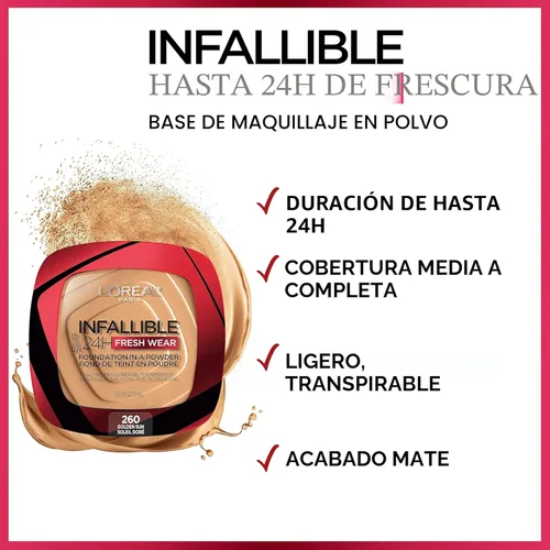 Miniatura 5 de L'Oreal Paris - Maquillaje base en polvo Infallible Fresh Wear, Porcelain 010 (porcelana 010), 0.31 onzas