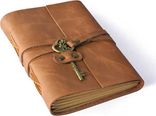 Miniatura 11 de Diario de cuero de 5 x 7 pulgadas, cuaderno de cuero genuino con llave para hombres y mujeres, caja de regalo, 280 páginas de líneas, diario
