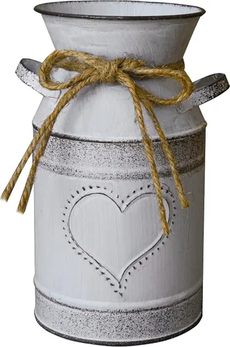 Lata de leche galvanizada vintage, florero de granja, jarrón rústico desgastado chic con asa para decoración del hogar y la oficina, 7.5 pulgadas