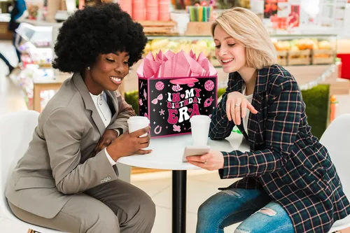 Miniatura 5 de JWSCYSY Bolsa de regalo de cumpleaños de 12.6 pulgadas con papel de seda y tarjeta para niñas y mujeres