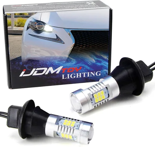 Miniatura 10 de iJDMTOY No requiere resistencia, 21-SMD 7440 T20, bombillas de repuesto de color rojo brillante compatibles con luces direccionales delanteras