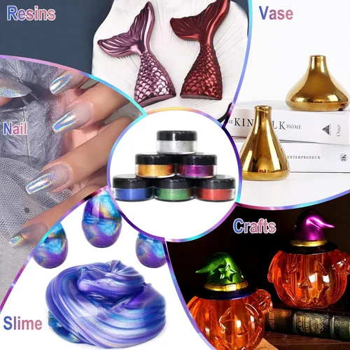 Miniatura 7 de Matio Polvo cromado, 10 colores metálicos efecto espejo cromado polvo de mica para uñas, pigmento holográfico, polvo de pigmento metálico