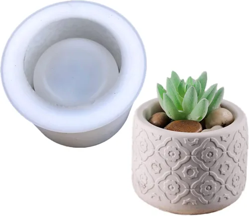 Molde de silicona para maceta de flores redonda de hormigón con patrón vintage, molde de jarrón para plantas suculentas de yeso, molde de