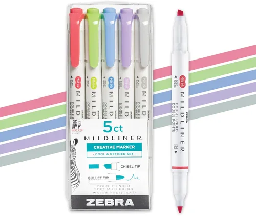 Miniatura 12 de Zebra Pen Mildliner - Resaltador de doble punta, puntas gruesas y finas, Azul