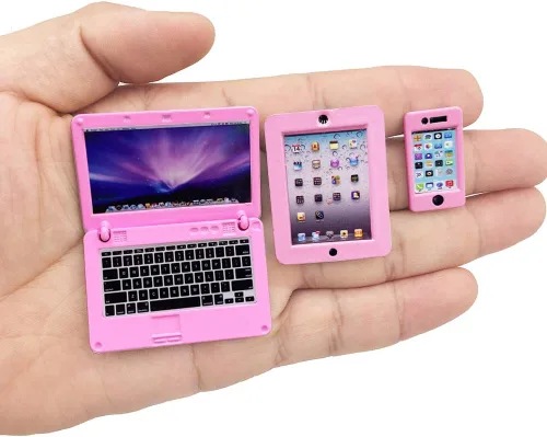 Miniatura 12 de Paquete de 3 mini laptop, tableta y teléfono inteligente para casa de muñecas, accesorios de simulación de computadora para muñeca 1/6 1/12