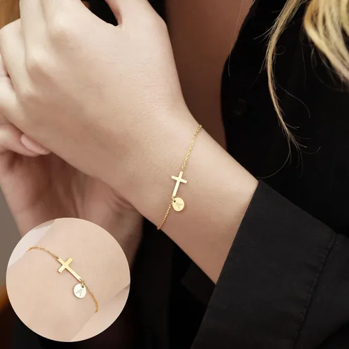 Miniatura 6 de Pulsera de cruz para mujer, delicada pulsera de cruz con iniciales, pulseras de cadena de eslabones dorados, regalos cristianos para mujeres