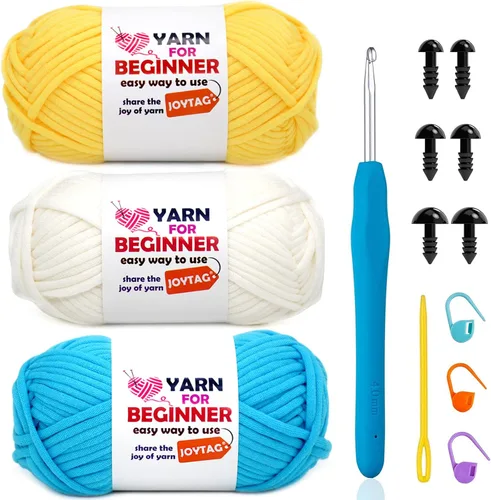 Miniatura 14 de Paquete de 3 hilos de ganchillo de mezcla de algodón y nailon - azul, gris, verde - 3x50g - puntadas fáciles de ver - kit de ganchillo y tejido