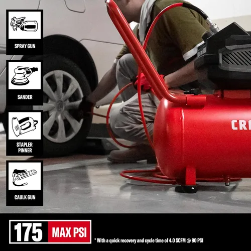 Miniatura 4 de Craftsman Compresor de aire, 10 galones 1.8 HP Max 175 PSI Presión, potente y portátil Compresor sin aceite, sin mantenimiento, para el hogar
