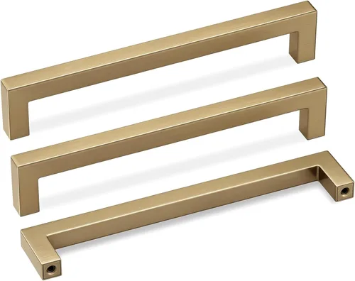 Miniatura 19 de Goldenwarm Paquete de 10 manijas cuadradas de bronce champán de 3 pulgadas (2.992 in) para armarios de cocina, armarios, aparadores y accesorios