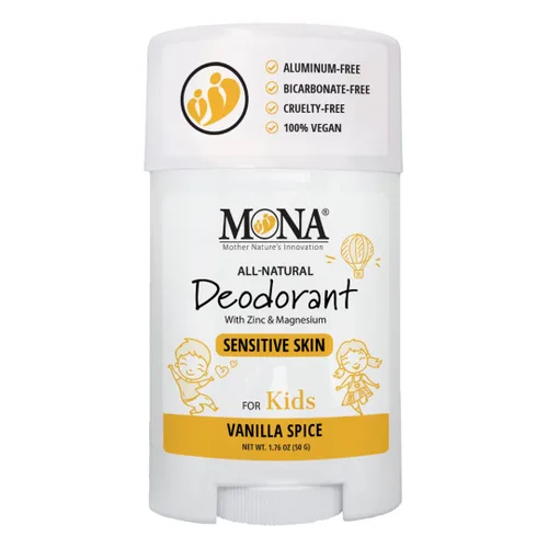 MONA BRANDS - Desodorante 100% natural para niños | Para niñas y niños | Piel sensible | Sin bicarbonato de sodio | Sin aluminio | Vegano, sin OGM,