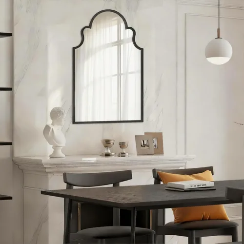 Miniatura 6 de Espejo de baño negro de 36 x 22 pulgadas, espejo de tocador de baño arqueado para pared con marco de metal, antioxidante, espejo decorativo de arco