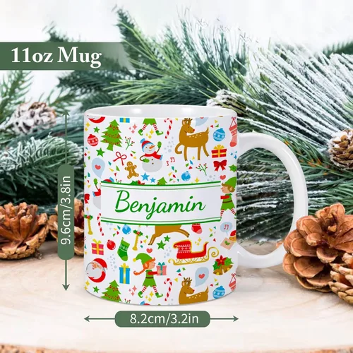 Miniatura 3 de Taza de cerámica de Navidad personalizada para niños, niñas, adultos con nombre personalizado, tazas de café de chocolate caliente, taza de té de 11