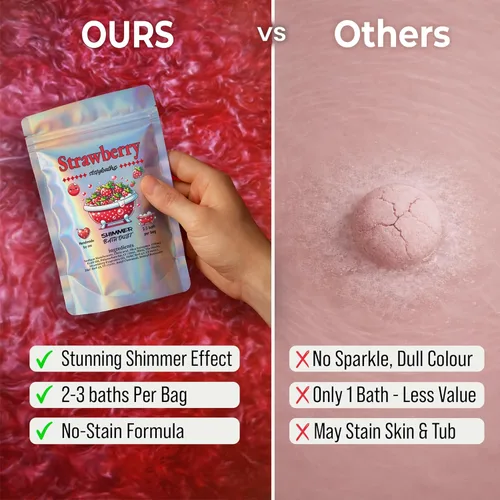 Miniatura 3 de Bomba de baño con brillo rojo en una bolsa - Bombas de baño hechas a mano con aroma a fresa para mujeres, niños y hombres - Bombas de baño en masa