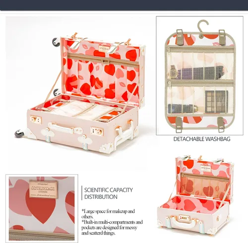 Miniatura 5 de COTRUNKAGE Vintage Checked Luggage Sets 2 Piece TSA Lock Suitcase for Women with 16" Suitcase Bag, Cherry Pink