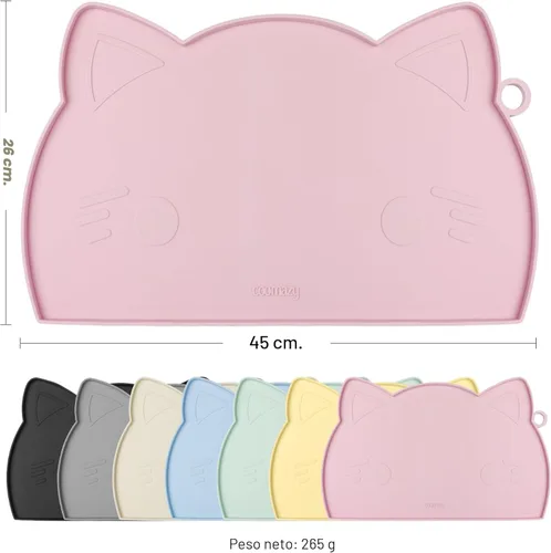 Miniatura 2 de Coomazy Tapete para comida y agua para gatos, alfombrilla de silicona antideslizante más gruesa con borde elevado (rosa, mediano)