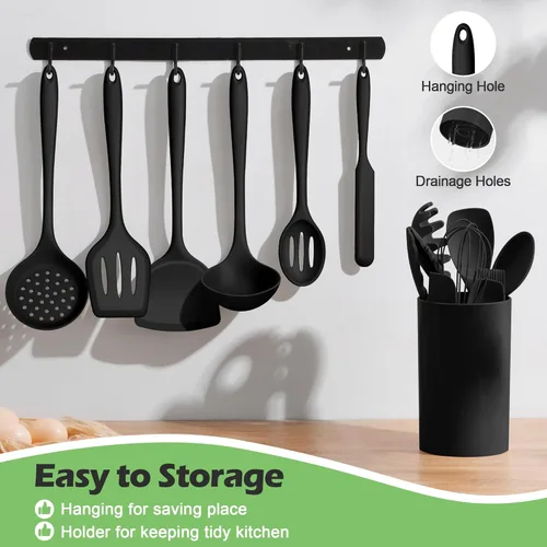 Miniatura 4 de Homikit - Juego de utensilios de cocina y cacerola de silicona, 15 utensilios de cocina con soporte para utensilios de cocina antiadherentes