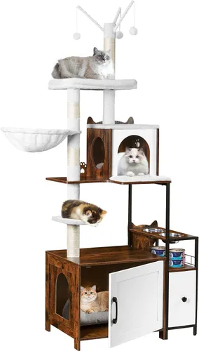 Snughome Árbol para Gatos con Recinto para Caja de Arena, Torre Moderna 3 en 1 para Gatos de Interior, Mueble Oculto para Caja de Arena de 67.32