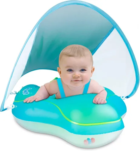 SEIRMEP Flotador inflable de natación para bebés de 3 a 36 meses con toldo de protección solar extraíble, soporte de asiento inferior de seguridad